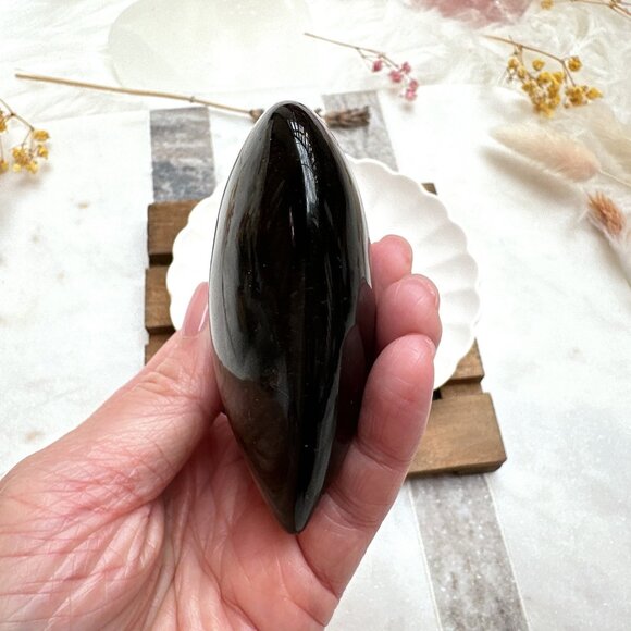 Beautiful Gold Sheen Obsidian Heart Carving - Picture 4 of 7
